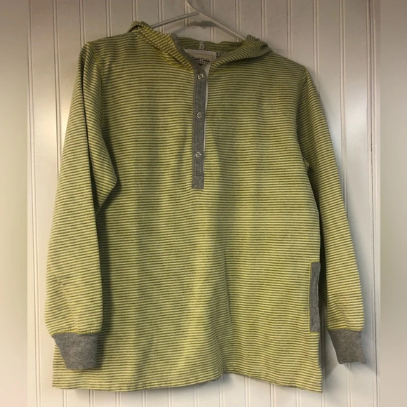 Cuddl Duds Sleepwear Yellow Gray Hoodie Medium Long Sleeve Stripe Pattern - Picture 1 of 3